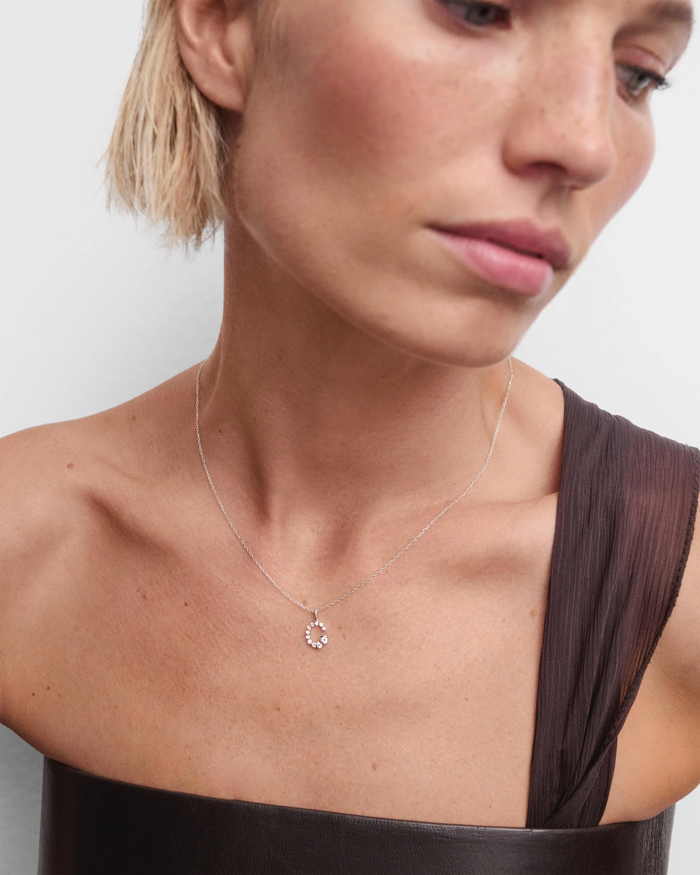 Diamonds and white gold C initial pendant 6 Diamonds and white gold C initial pendant
