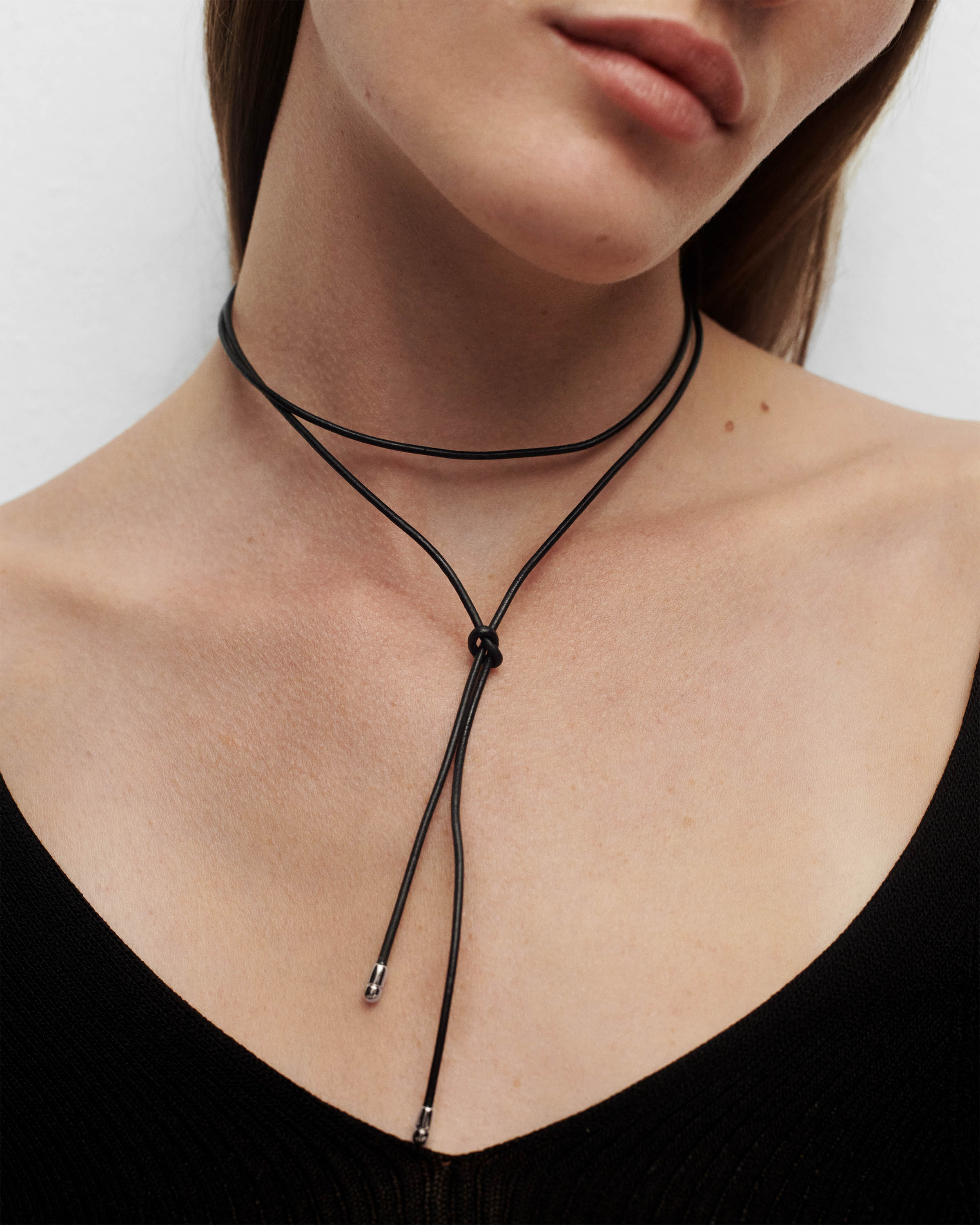 Dana Silver leather bow necklace