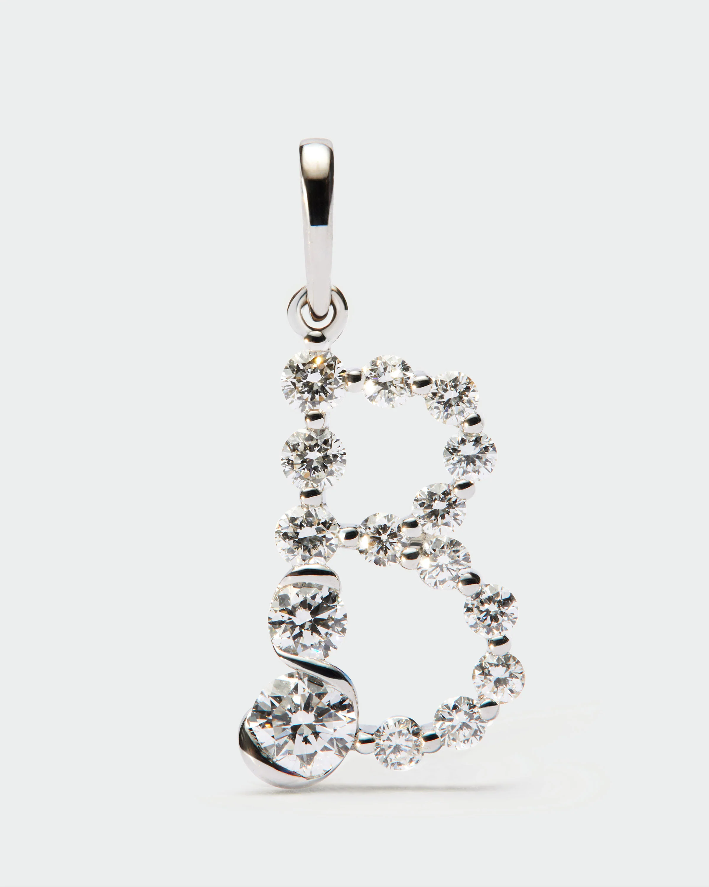 Diamonds and white gold B initial pendant