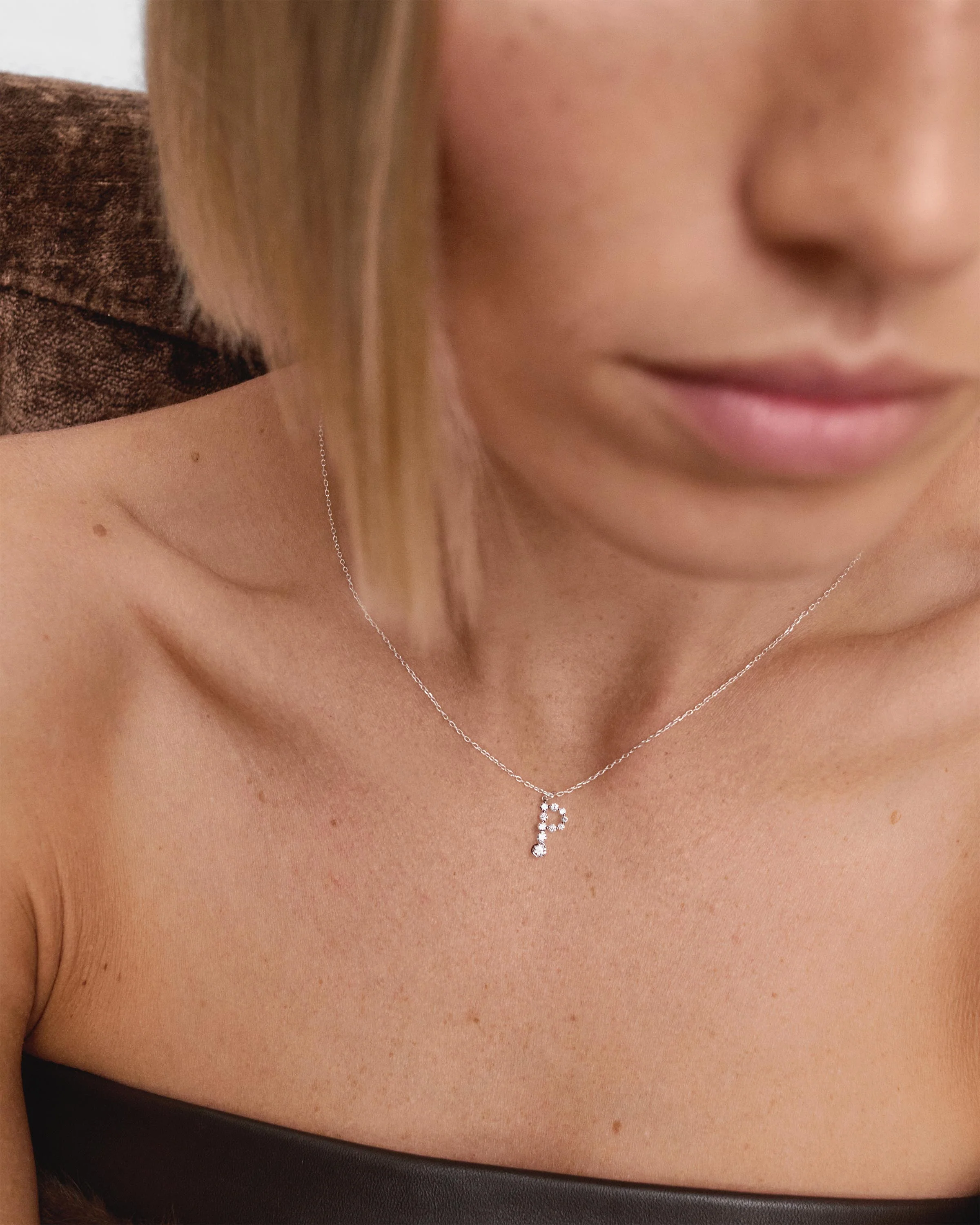 Diamonds and white gold P initial pendant