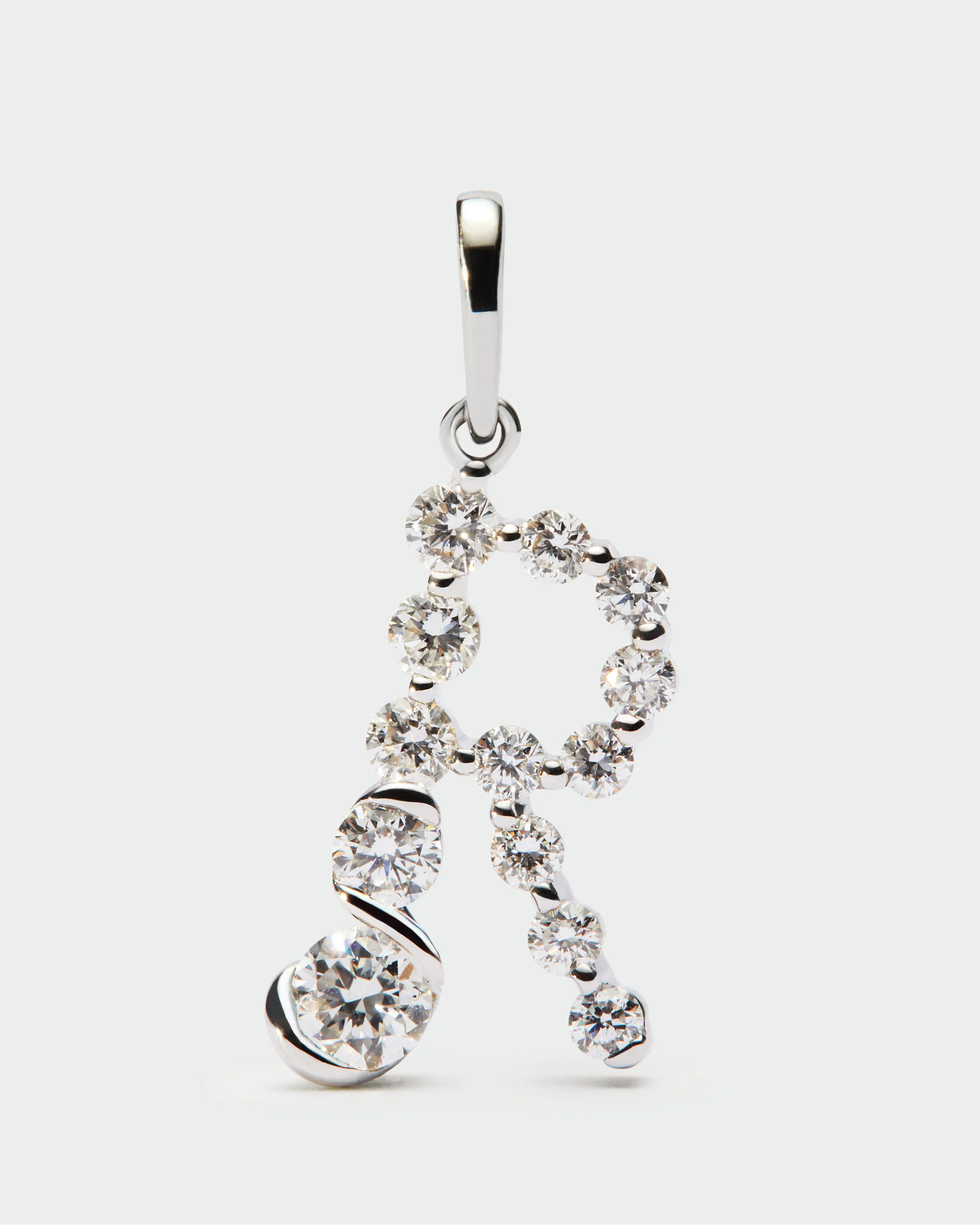 Diamonds and white gold R initial pendant