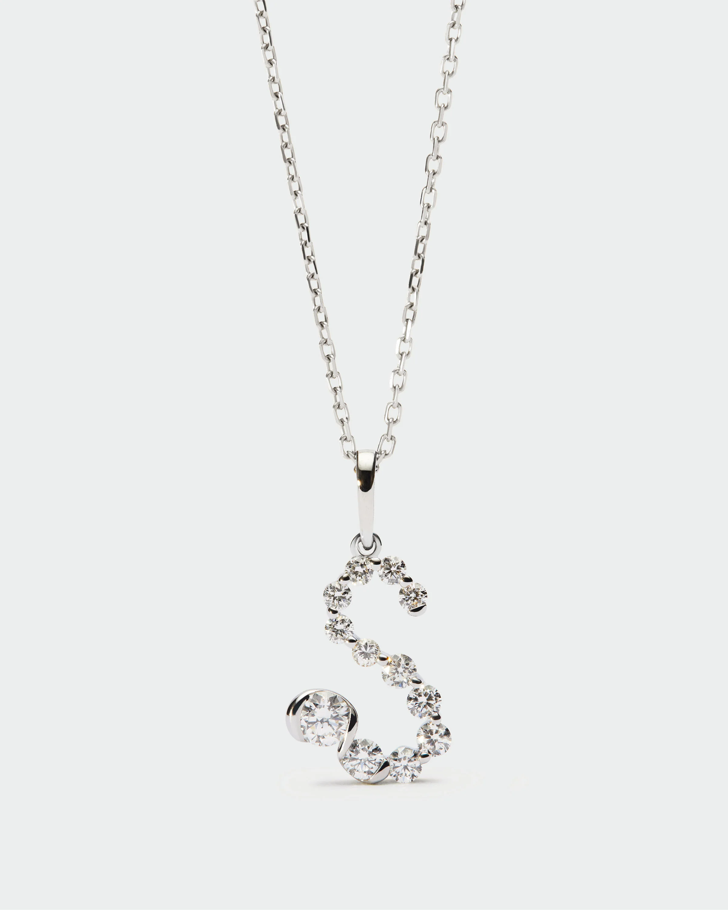 Diamonds and white gold S initial pendant 5 Diamonds and white gold S initial pendant