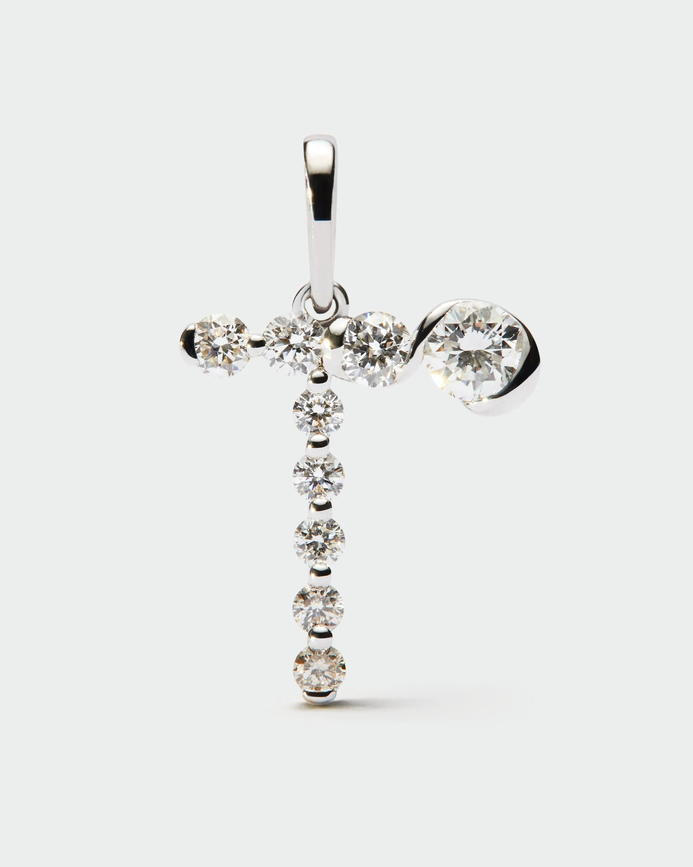 Diamonds and white gold T initial pendant